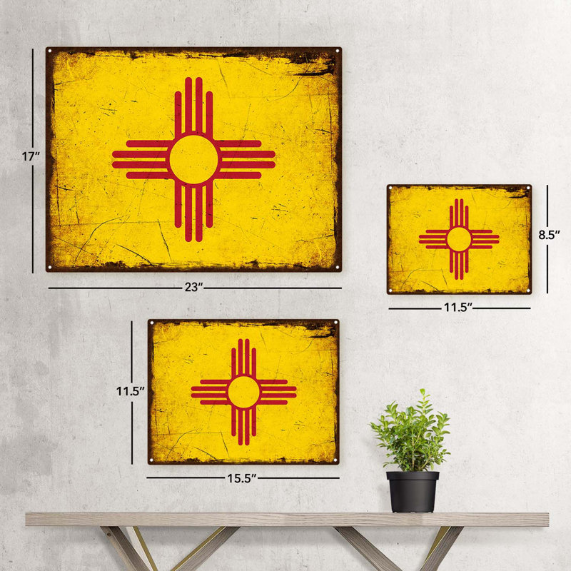 Drapeau du Nouveau-Mexique délavé sur impression métallique, H 8,5 po x l 11,5 po x P 0,04 po