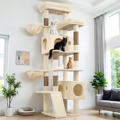 Arbre à chat de 77 po de hauteur à plusieurs niveaux pour 4 chats et plus, cattower d'intérieur avec 2 condos et hamacs, peu encombrant, velours doux, assemblage facile