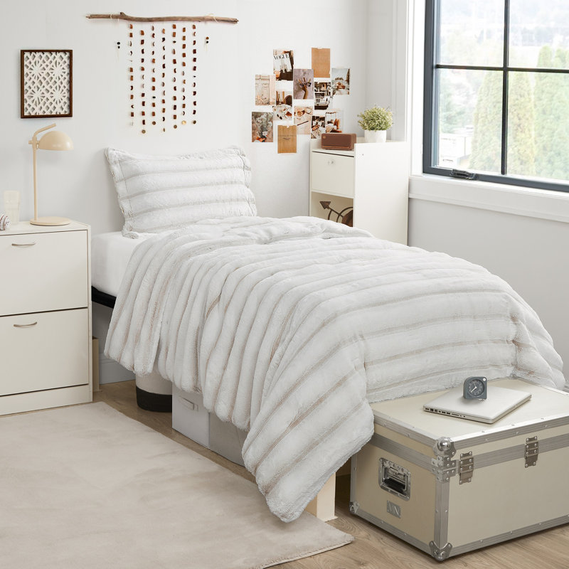Ensemble d'édredon surdimensionné en fausse fourrure Coma, Édredon pour lit simple TG + 1 taie décorative s, Brun