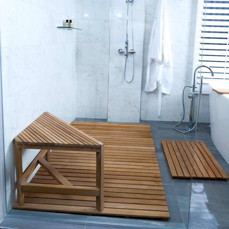 Hieu 31.5'' W Teak Corner Shower Bench