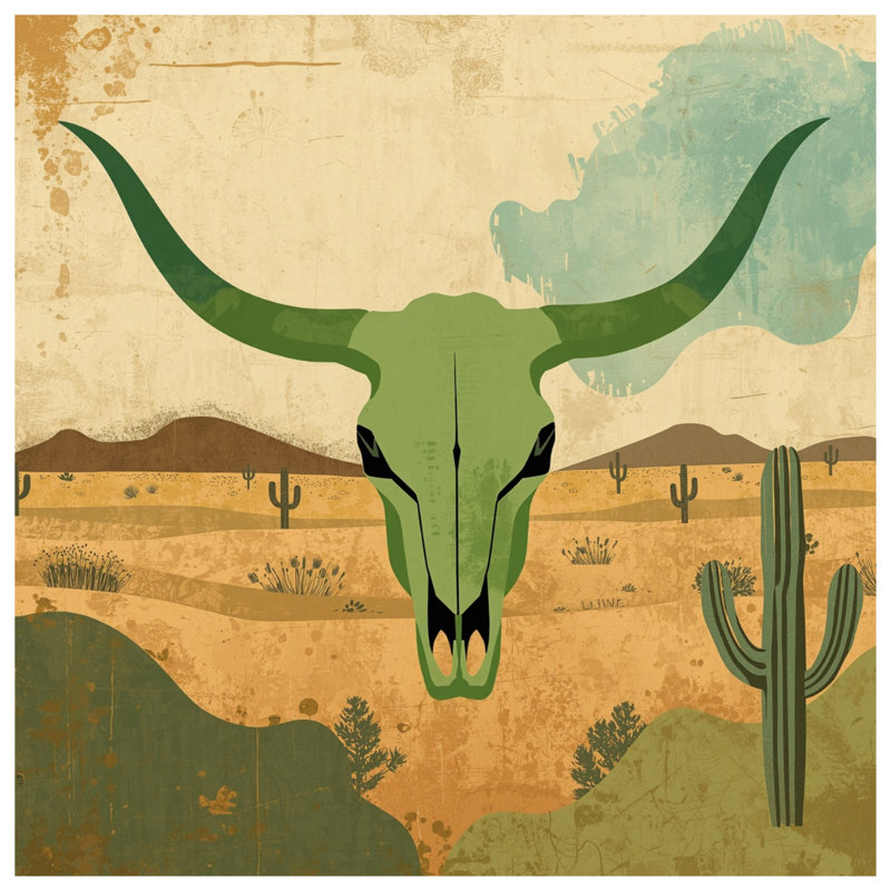 Coussins Green Bull Skull, 20 x 20 inches