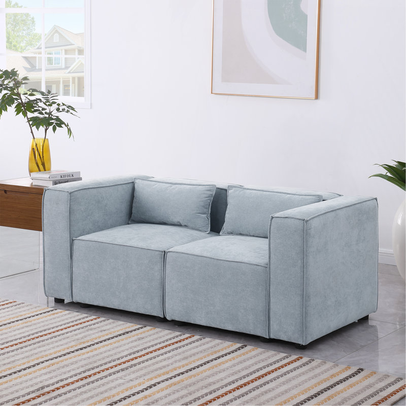 Modular Sofa Grayish Blue Chenille Fabric