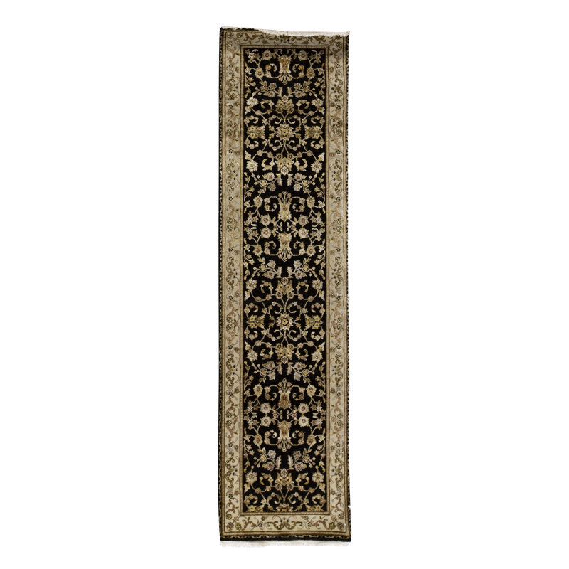 Hand-Knotted High-Quality Cream and Black Runner, Runner 2'4" x 7'10"