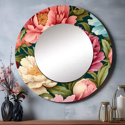 Pink Peony Garden Perfection - Floral Round Mirror Wall Decor