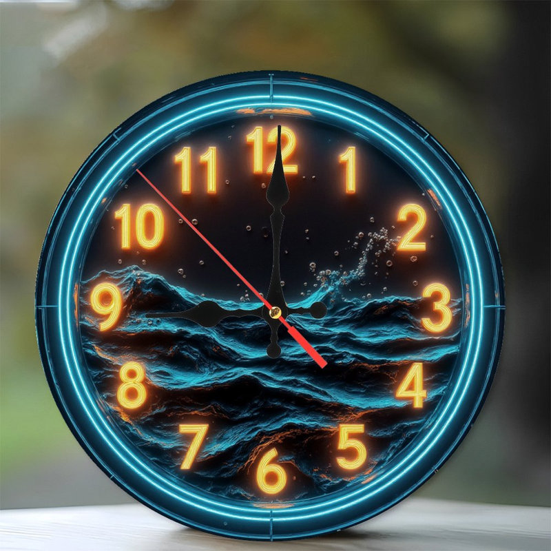 Horloge de style néon avec vagues de l'océan