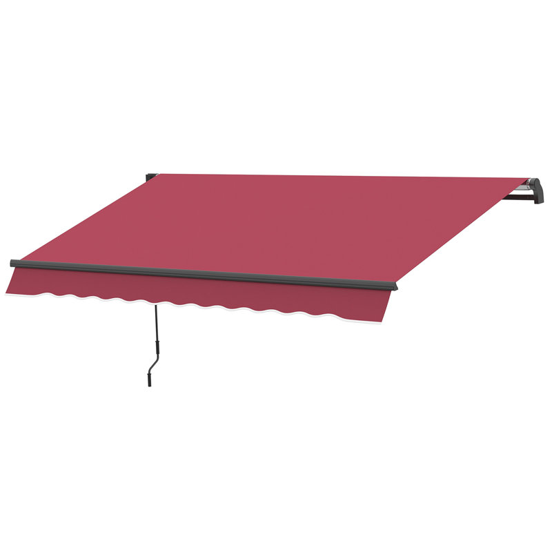 Patio Retractable Awning with Manual Crank, Exterior Sun Shade, 1.9" H x 96" W x 120" D, Red