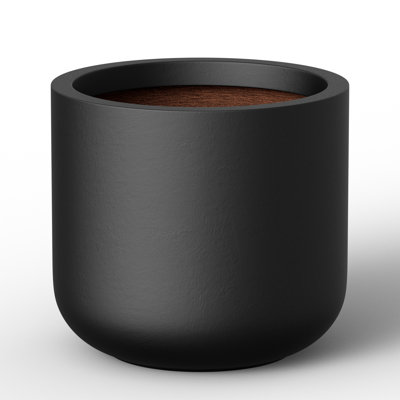 14 in. Medium Matte Black(Upgraded Interior) Concrete Round Planter / Pot with Drainage Hole for Indoor & Outdoor
