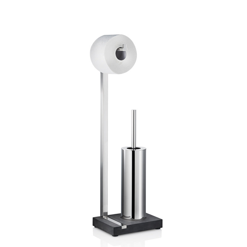 Menoto Free-Standing Toilet Roll and Brush Holder, Polished