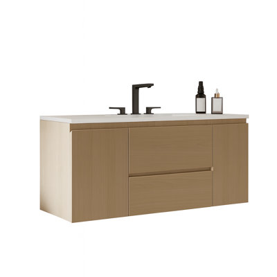 Meuble-lavabo mural - meuble-lavabo flottant moderne avec tiroirs à fermeture en douceur, portes en stratifié, fabrication en contreplaqué, largeur de 48 po