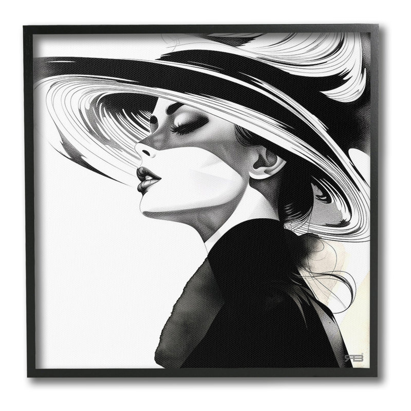 Giclée, femme et chapeau abstrait ArtbyRB, Estampe numérique encadrée blanc bord de mer, 12" H x 12" W