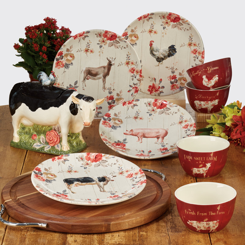 Farmhouse Floral Ceramic 16-Piece Dinnerware Set