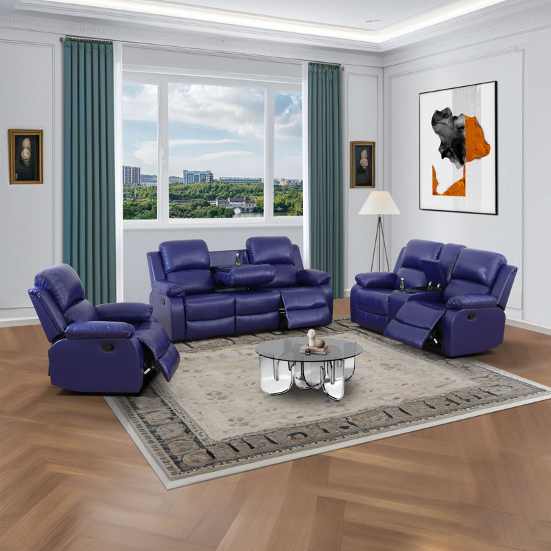 Ensemble de salon inclinable en similicuir 2 pièces, Bleu