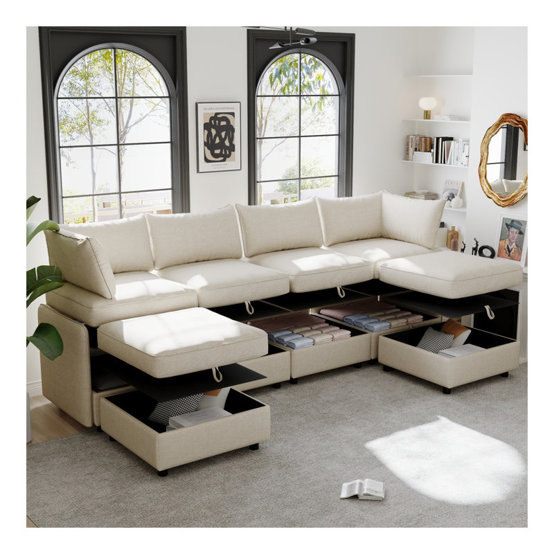 Canapé modulaire modulaire, siège de canapé convertible avec rangement, ensemble de canapé modulaire canapé-lit, combinaisons modulaires flexibles en tissu pour le salon