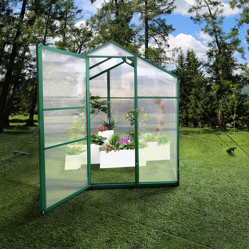 Serre résistante au vent de 6 pi x 4 pi - Aluminium robuste avec polycarbonate toutes saisons pour la cour arrière, système de drainage pratique et spacieux avec cadre de jardin