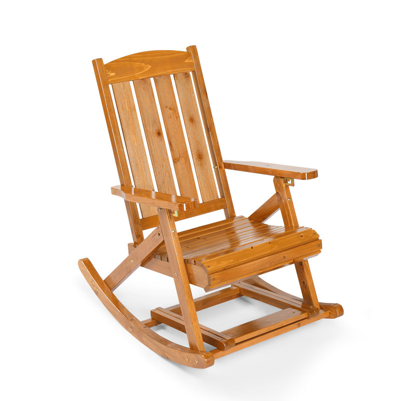 Chaise berçante de patio réglable en bois massif avec repose-pieds rétractable, Naturel