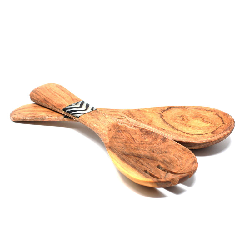 Ensemble de 2 assiettes à salade en bois d'olivier fait à la main