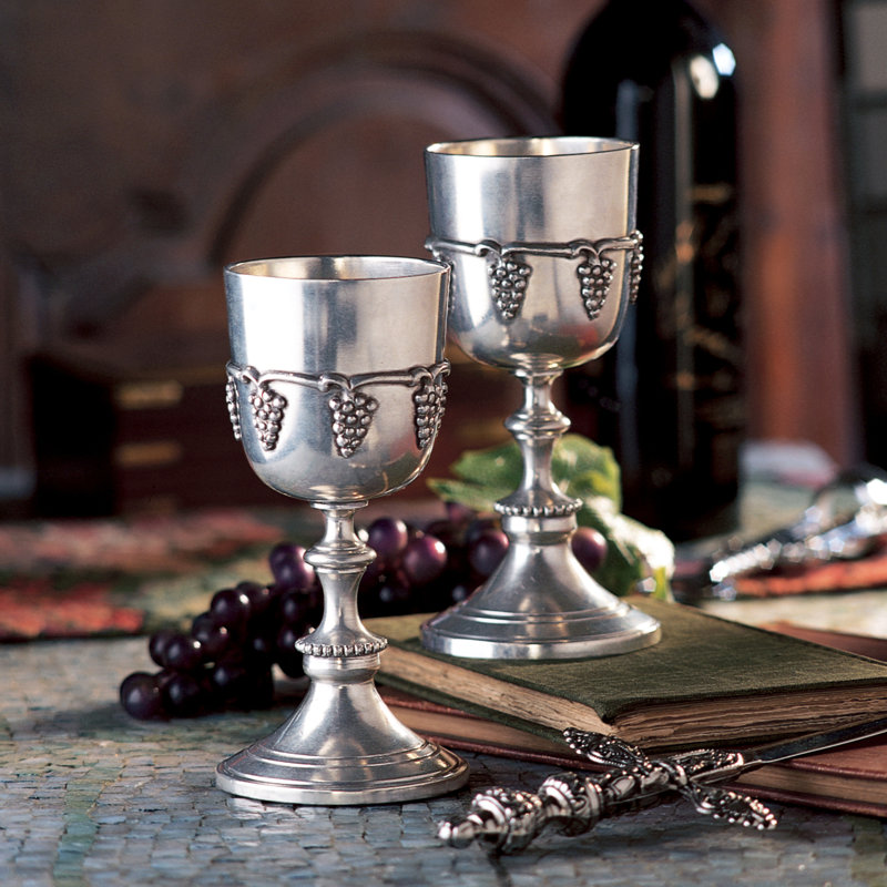 Italian Grape Harvest Goblet 8oz. Handmade Pewter Goblet Set