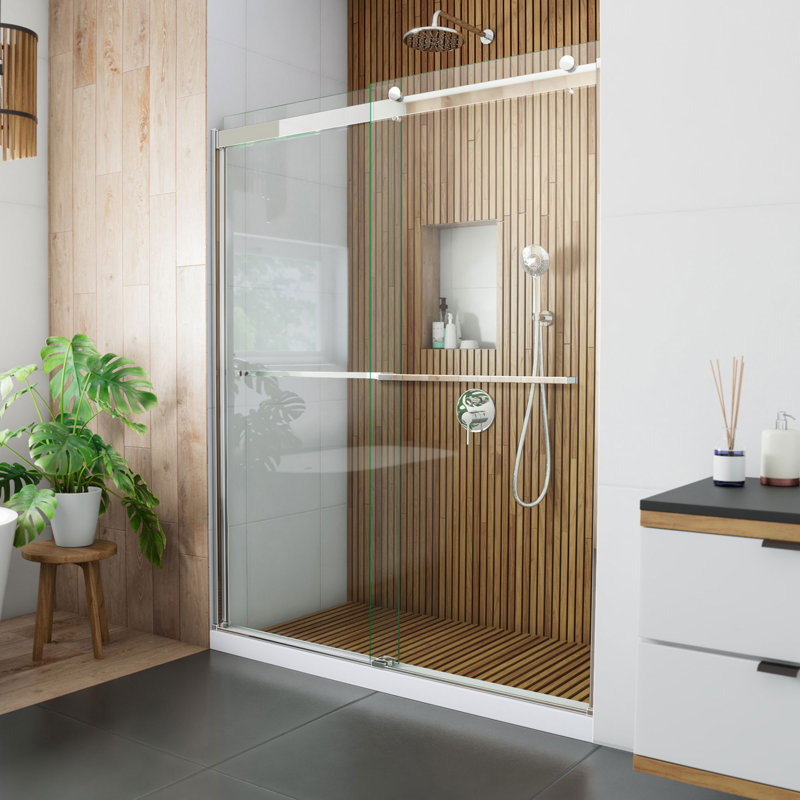 Sapphire 56" W x 76" H Frameless Shower Door, Chrome, Clear