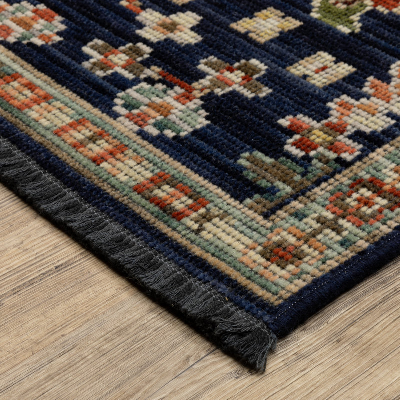 Tincie Traditional Botanical Floral Blue / Multi Wool Blend Area Rug, Rectangle 5'3" x 7'6", Blue / Multi