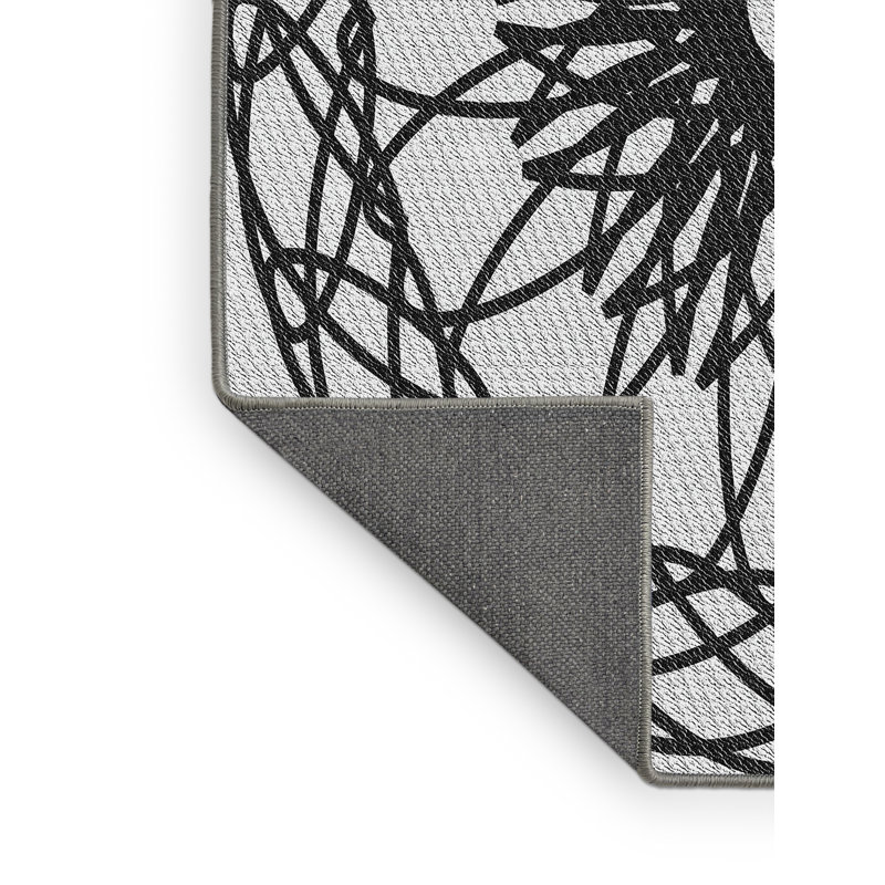 Tapis noir/gris tissé à la machine, Rectangle 8 pi x 10 pi