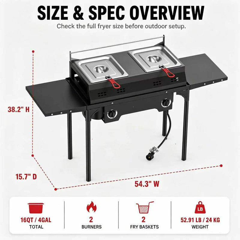 40,000 Btu Outdoor Propane Deep Fryer With Baskets & Lids 