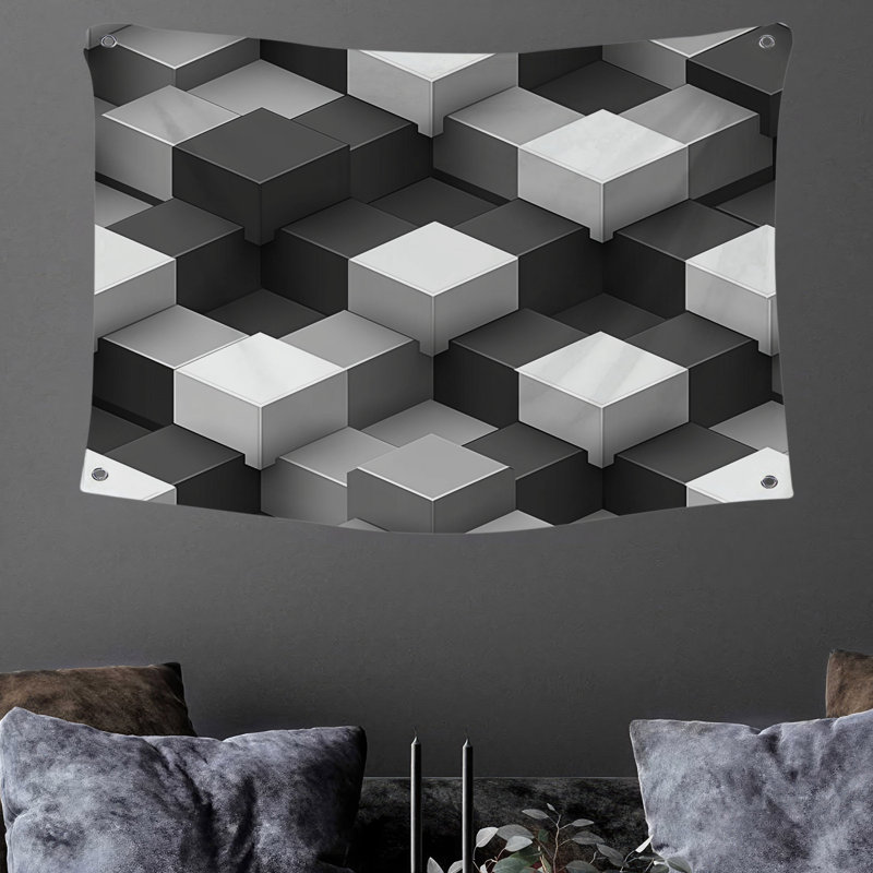 Tapisserie murale «Cube Structure» - Décoration murale géométrique, H 68 po x l 80 po