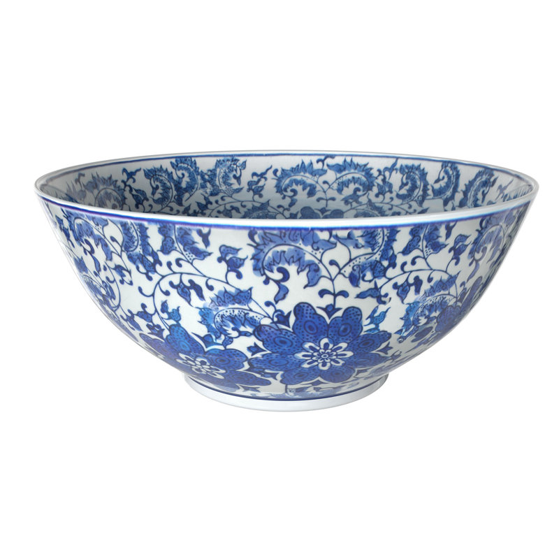 Bol décoratif en porcelaine Diandrea, Motif floral bleu