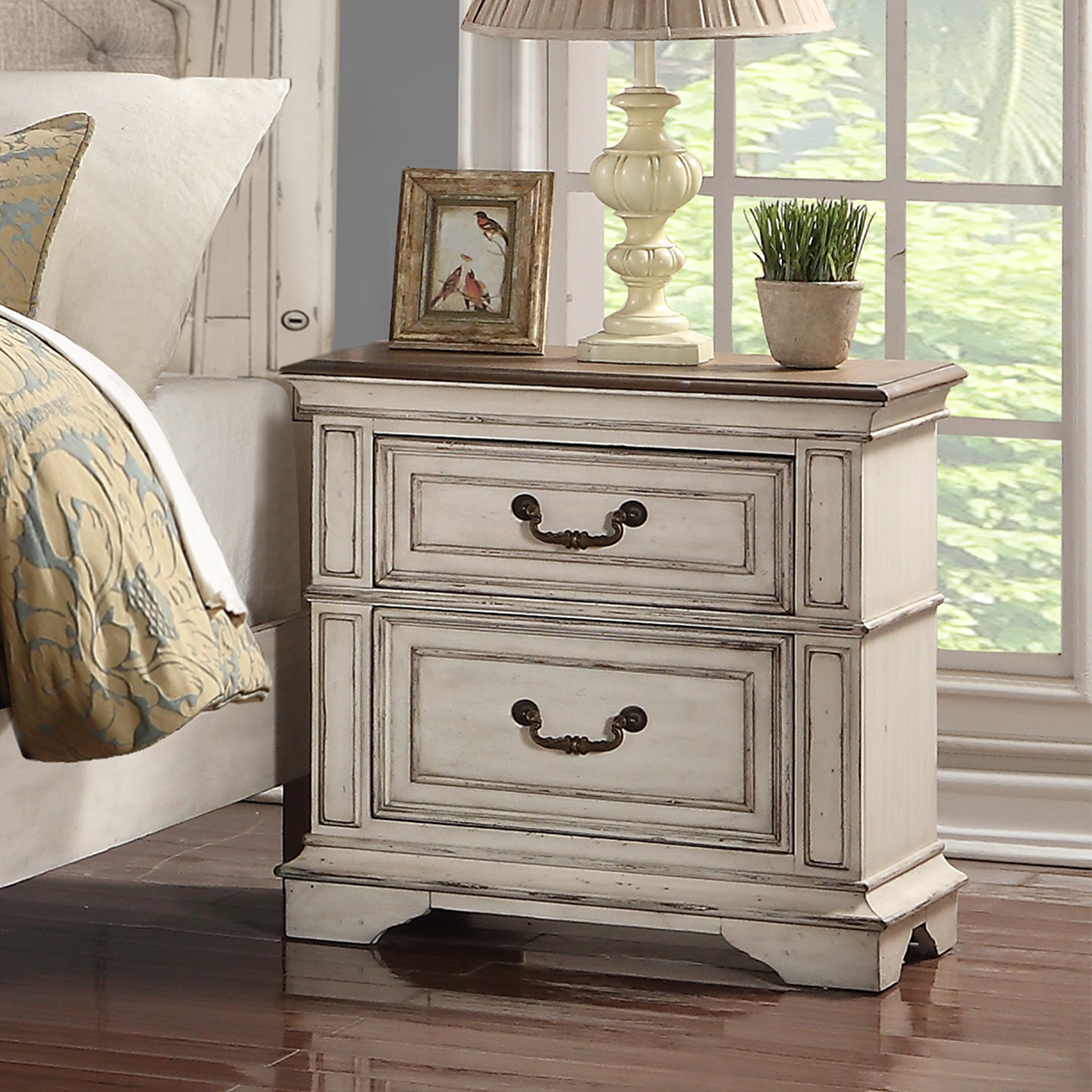 Lark Manor Norcross 2-Drawer Wood Nightstand in Antique White & Reviews | Wayfair