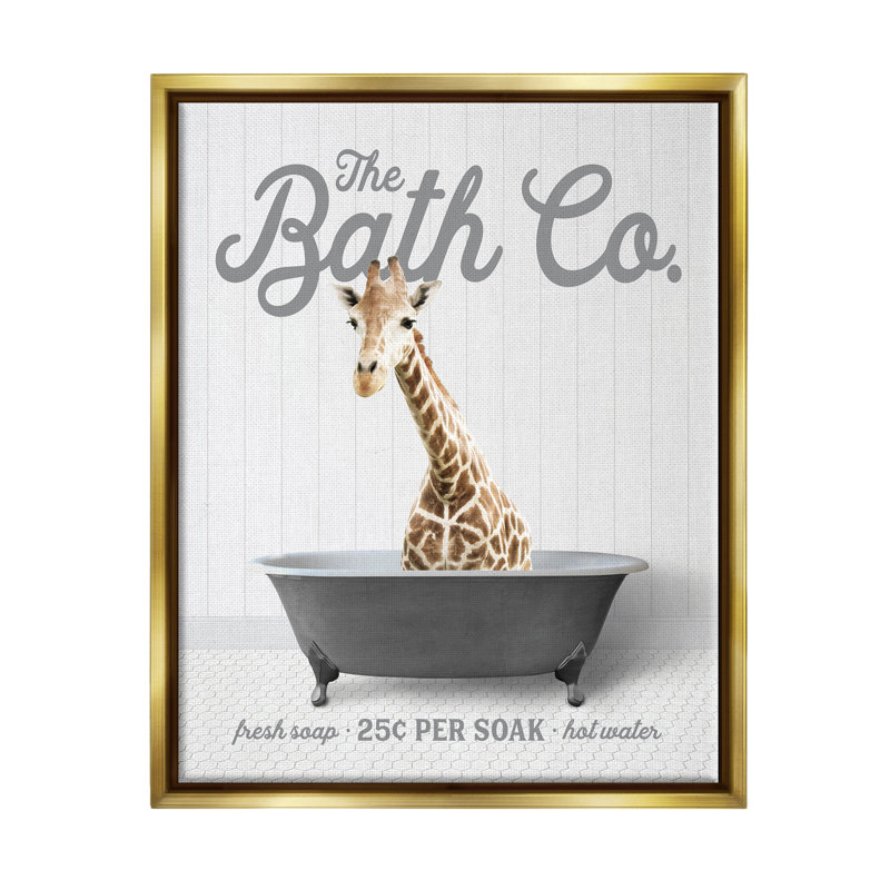 «Red Barrel Studio® Giraffe Tubing Bath Floater Canvas Wall Art Design» par lettré et doublé, Cadre flottant métallique doré
