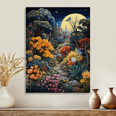 Chemin de fleur coloré pleine lune magique - fleurs, art mural salon