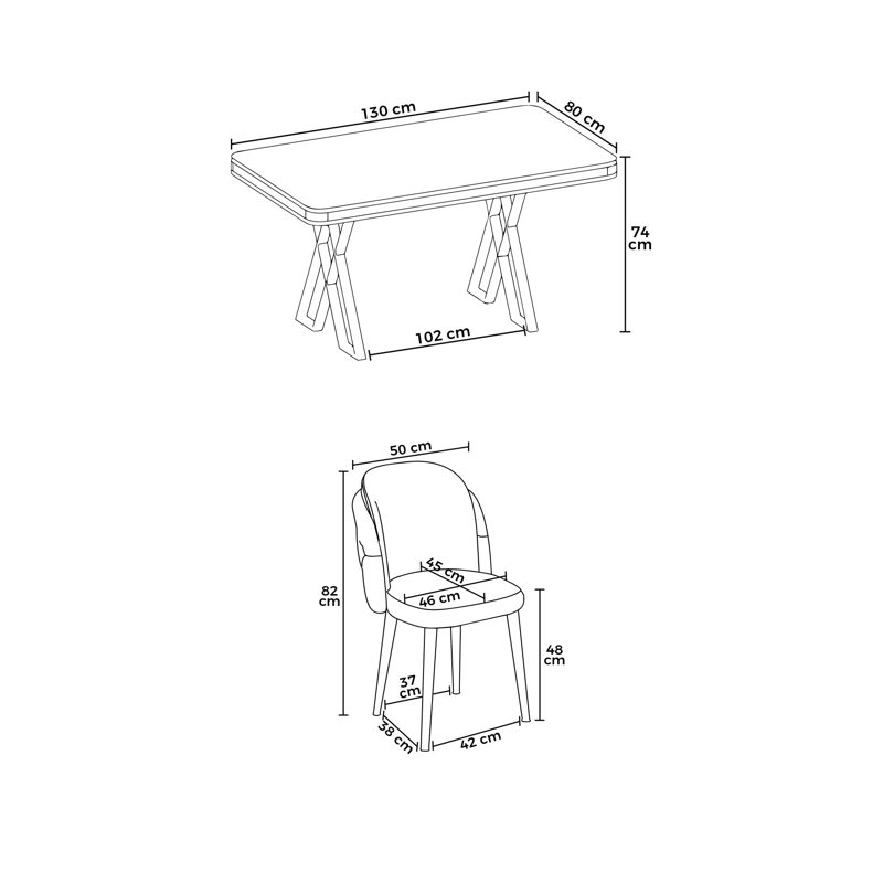 Ensemble de table et chaises de salle à manger moderne 5 pièces, marbre noir et or, 51,2 po x 29,1 po x 31,5 po | Panneau 100% laqué, pieds en métal, structure en contreplaqué, tissu Babyface, dossier en mousse à 22 feuilles, parfait pour les espaces de salle à manger glamour