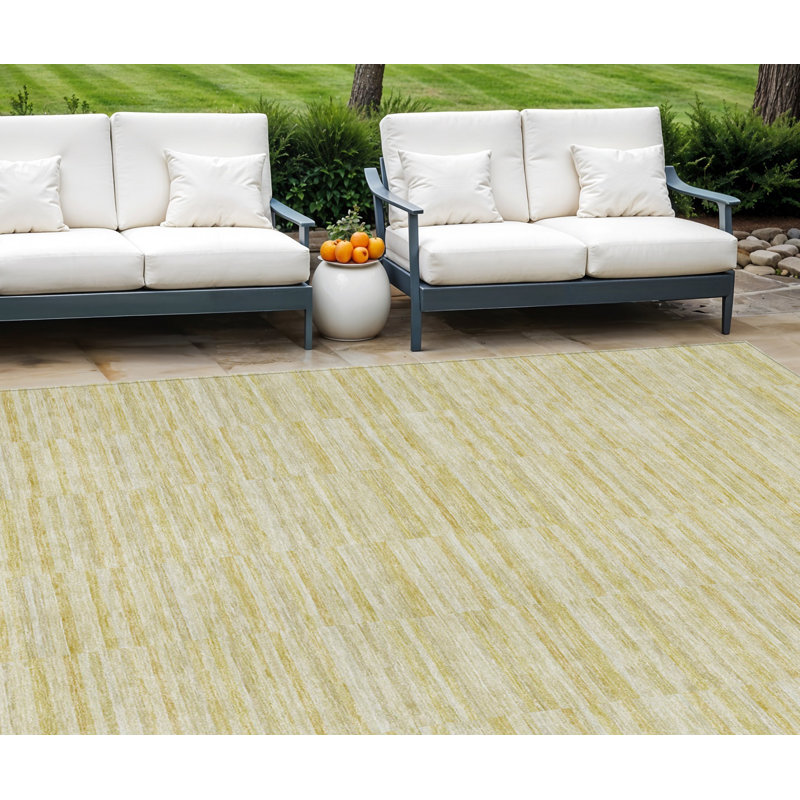 Tapis extérieur lavable rayé doré et brun clair 8 pi x 10 pi