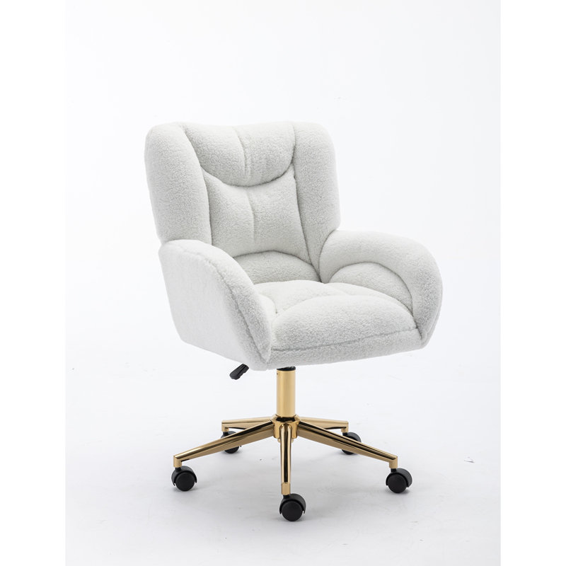 Teddy Fabric 360 Swivel Home Office Chair With Metal Base And Universal Wheels,Ivory, Teddy Ivory