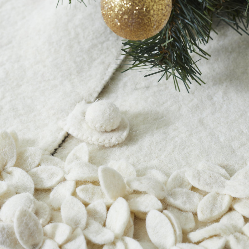 Cream felted Wool Tabletop Christmas Tree skirt- 26"- Hand felted Wool