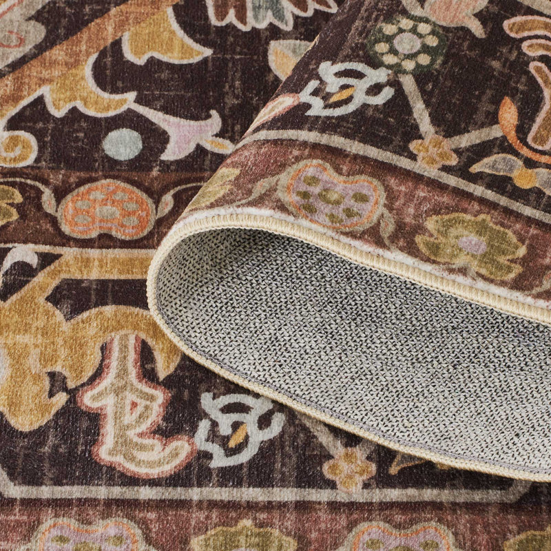 Washable Area Rugs Boho Vintage Living Room Vintage Low Pile Indoor Carpet, Rectangle 6' x 9'