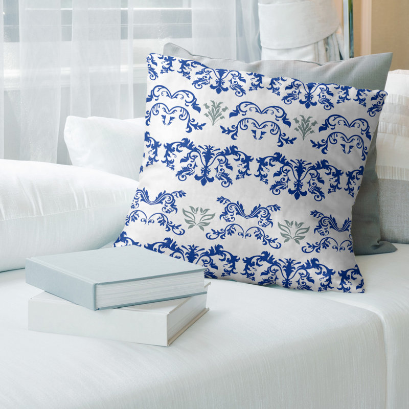 Housse de coussin carré Dallas Dallas, 14 po x 14 po, Blanc / bleu marine clair / gris, Faux lin