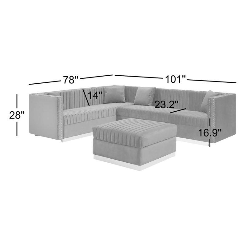 3 - Piece Velvet Sectional, Fayzan Beige Velvet