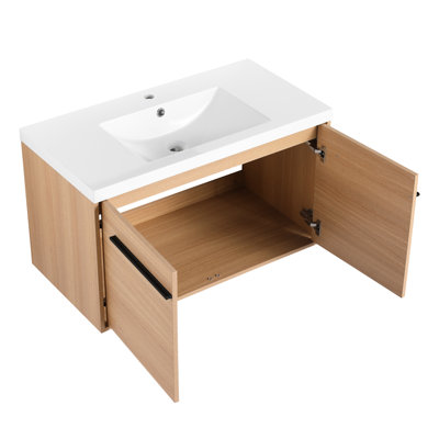 Meuble-lavabo 36 po en chêne avec lavabo en résine, armoire à 2 portes, surface, armoire américaine à 2 portes de 36 po pour un aspect et un style de qualité