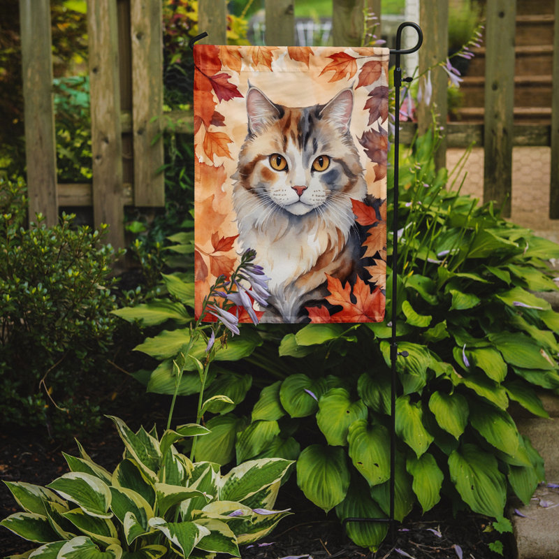 Chat en feuilles d'automne drapeau de jardin, American Curl