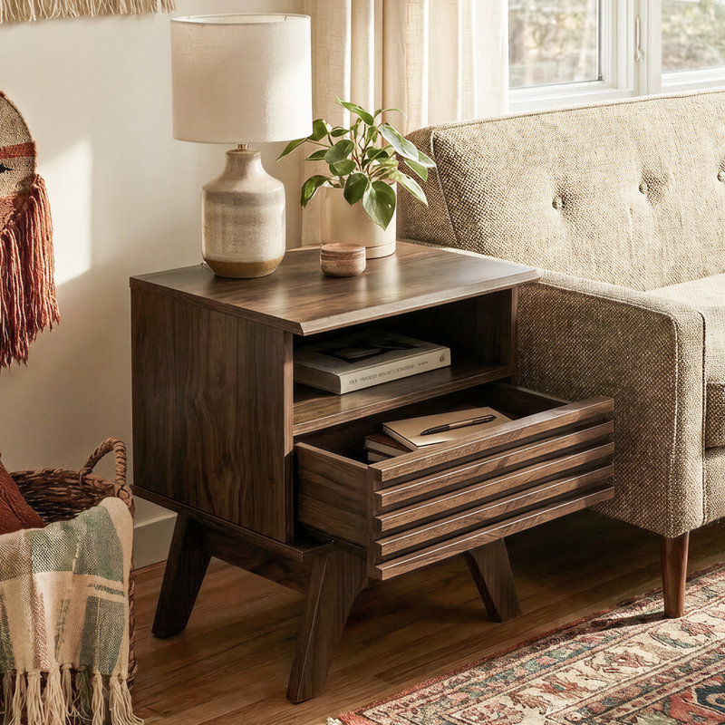  Rico 18.9" Mid-Century Nightstand with Drawer and Open Shelf