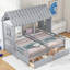 Lit plateforme House avec 2 tiroirs pour lits partagés pour garçon et fille, combinaison de 2 lits simples côte à côte-1933176338