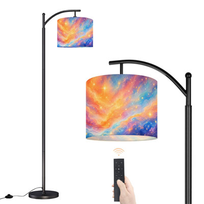  Arc Floor Lamp Colorful Starry Sky Abstract Gradient Blue Orange Tall Modern Standing Lamp LED Adjustable Linen Lampshade 3 Color Temperatures