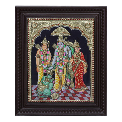 Ram Sita Laxman avec Hanuman Tanjore, peinture | Couleurs traditionnelles avec or 24 carats | Avec cadre