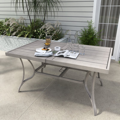 Table de salle à manger rectangulaire en aluminium l 60 po x P 36 po avec trou pour parasol