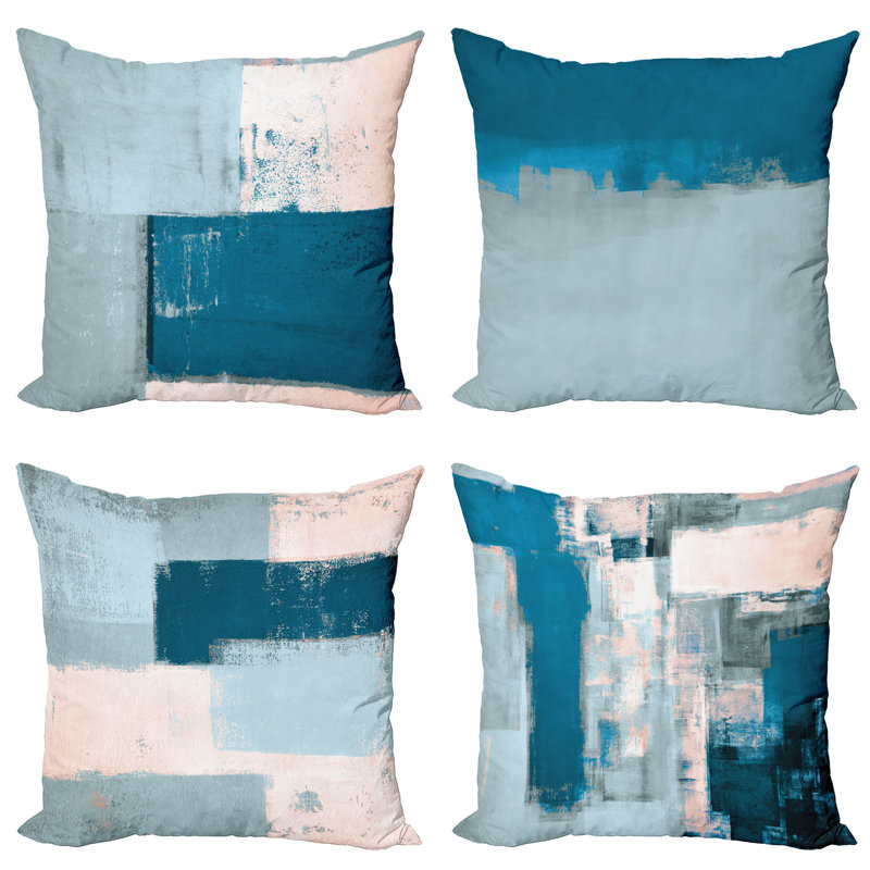 Petrol Blue and Pale Teal Square Microfiber Throw Pillow Set