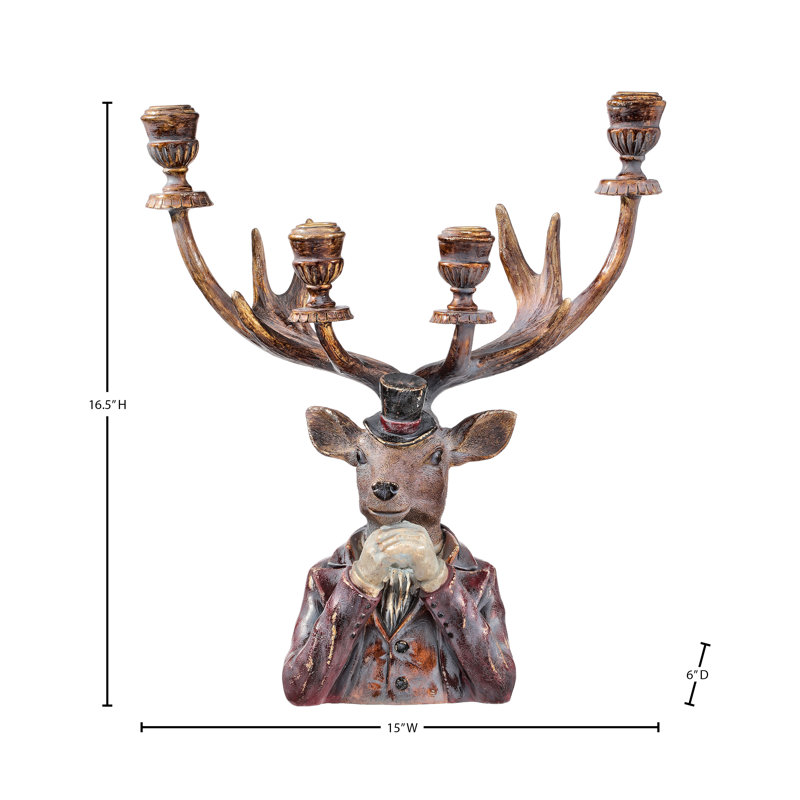 16.5" Resin Gentlemen Deer Candle Holder