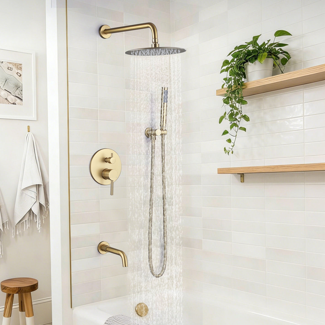 10" Solid Brass Wall Mounted Pressure Balance Complete Shower System With Tub Spout Aqua Gallery