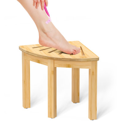 Bamboo Corner Shower Foot Rest Stool For Shaving Legs, 12 Inch Non-Slip Waterproof Small Corner Shower Bench For Bathroom Bath Seat Spa, Natural