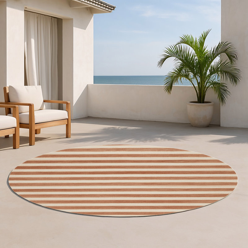 Tapis intérieur / extérieur beige HorizontalStripes, Rond 5 pi