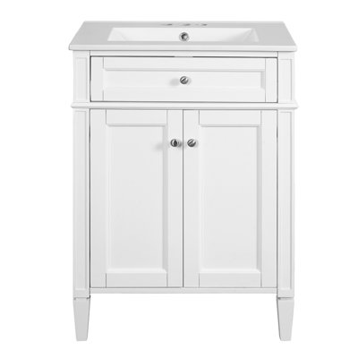 Meuble-lavabo 24 po avec 2 portes et tiroir coulissant, armoire de rangement pour salle de bain avec lavabo, portes à fermeture en douceur avec organisateurs